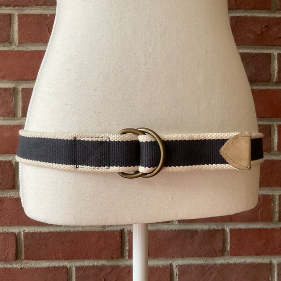 •NEW L.L.Bean Cotton Canvas Leather Unisex Adjustable Belt Size M NWOT - Picture 2 of 10